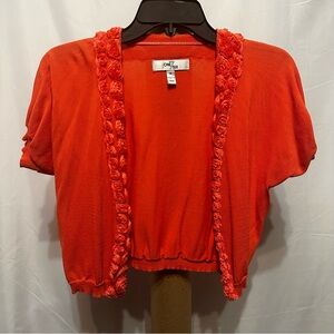 One7Six Women's Vibrant Orange  Crop Short Sleeves Cardigan - M
